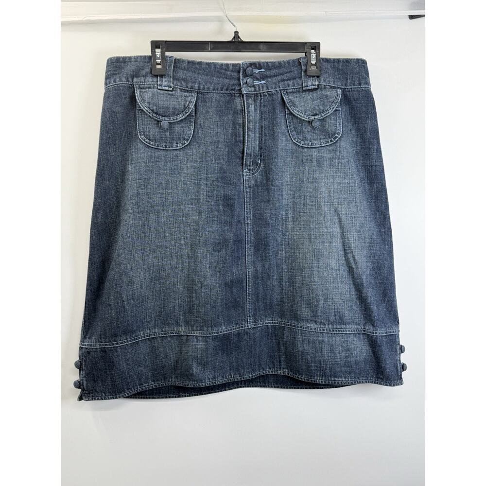 Venezia Denim Skirt Womens 18 Blue Y2K Button Detail Pocket Midi Jean Skirt
